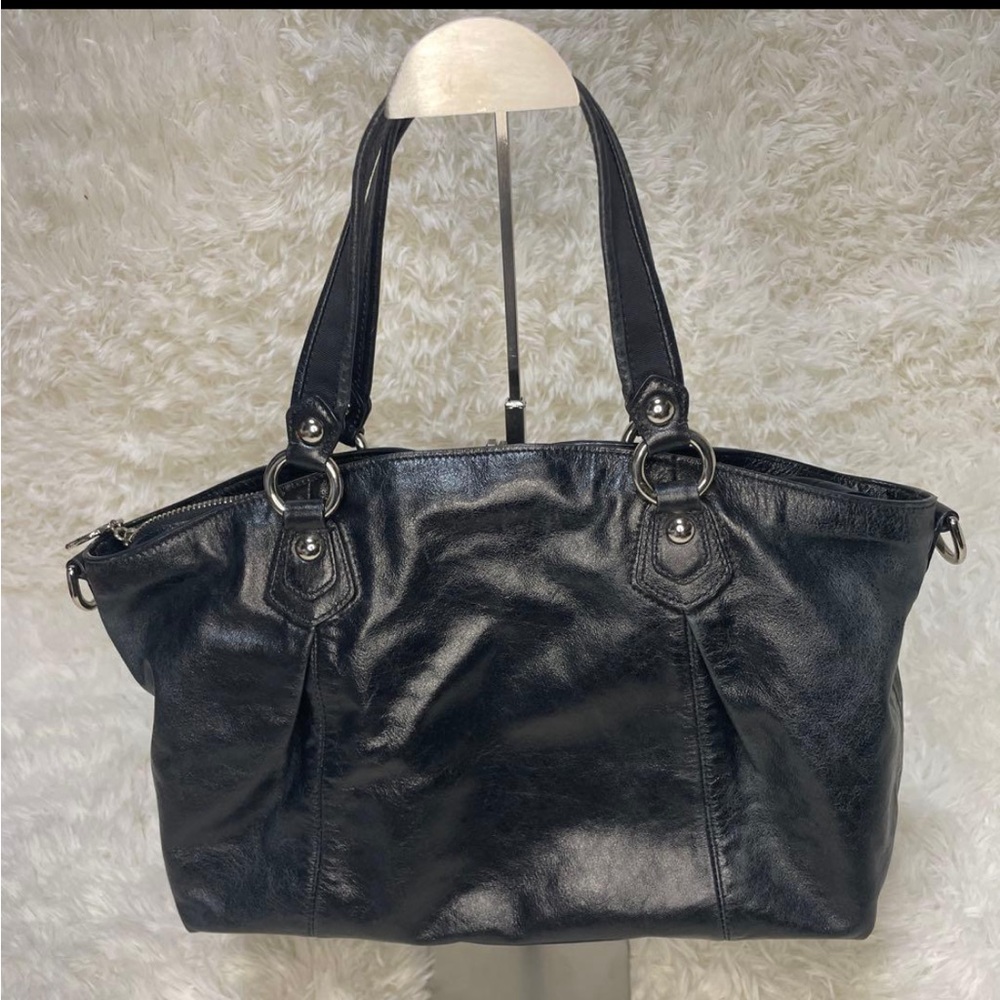 Coach Poppy Legacy Rocker Leather Satchel Stripe Satin Interior - Picture 10 of 11